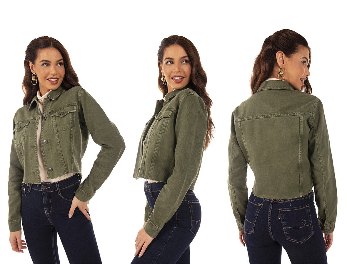 dz9134 alg jaqueta jeans feminina cropped colorida cacto denim zero tripla