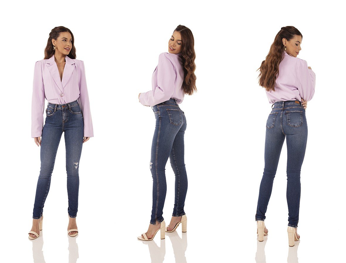 dz3720 re calca jeans feminina skinny media fenda lateral denim zero tripla