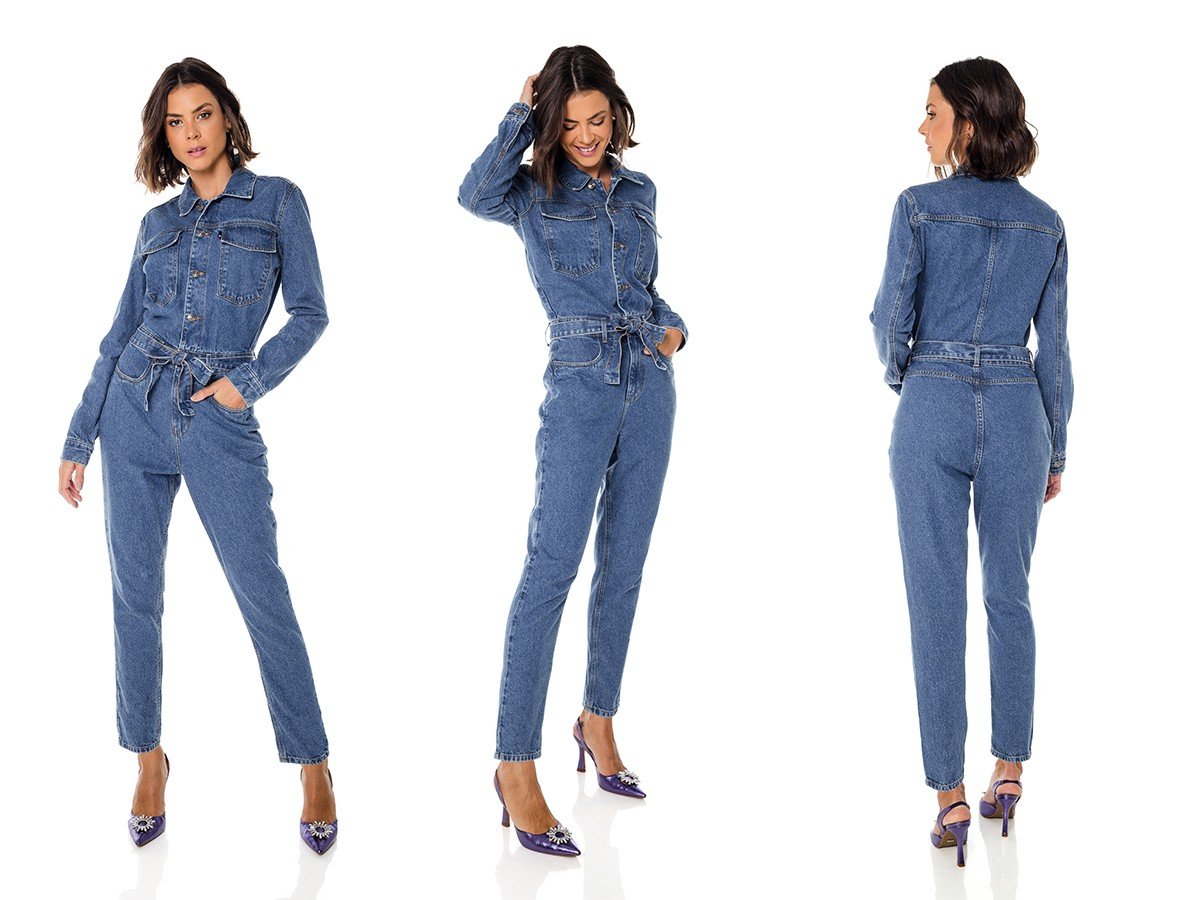 dz8050 alg macacao jeans feminino manga longa denim zero trio