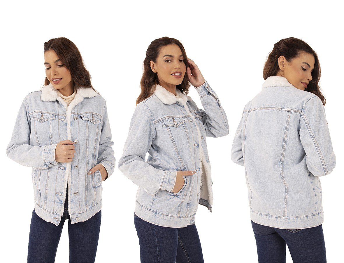 dz9136 alg jaqueta jeans feminina regular alongada de pelos denim zero tripla
