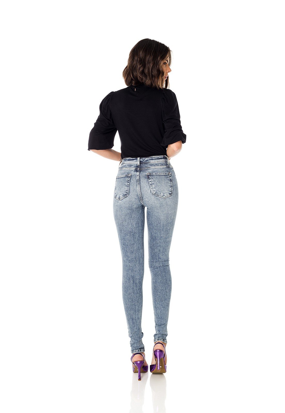 dz3668 com calca jeans feminina skinny media com puidos denim zero costas