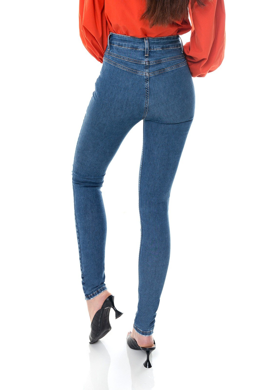dz3645 re calca jeans feminina skinny media com rasgo no joelho denim zero costas prox