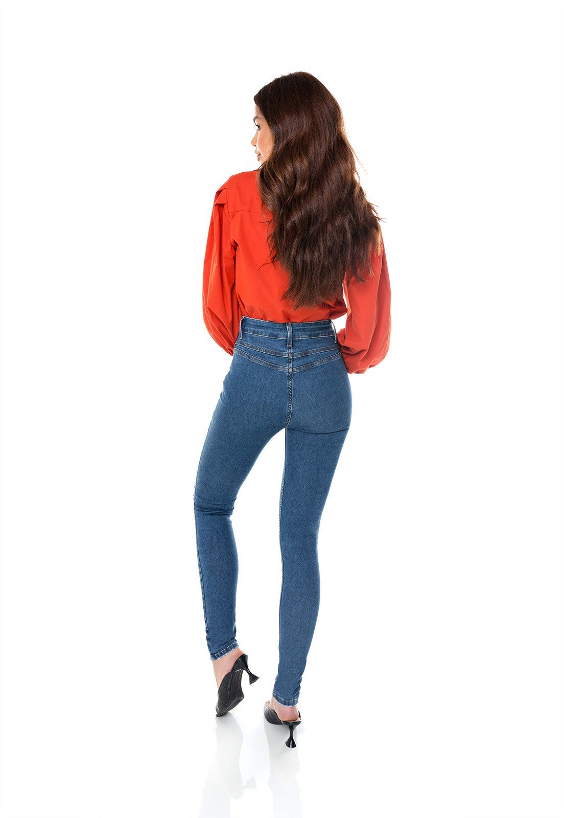 dz3645 re calca jeans feminina skinny media com rasgo no joelho denim zero costas