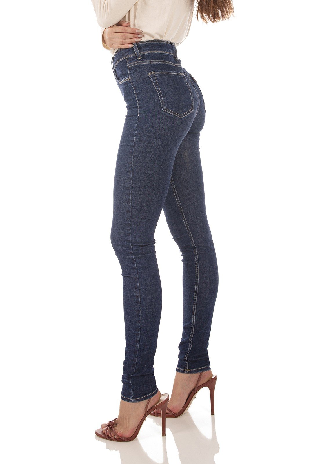 dz3722 re calca jeans feminina skinny media tradicional denim zero lado prox