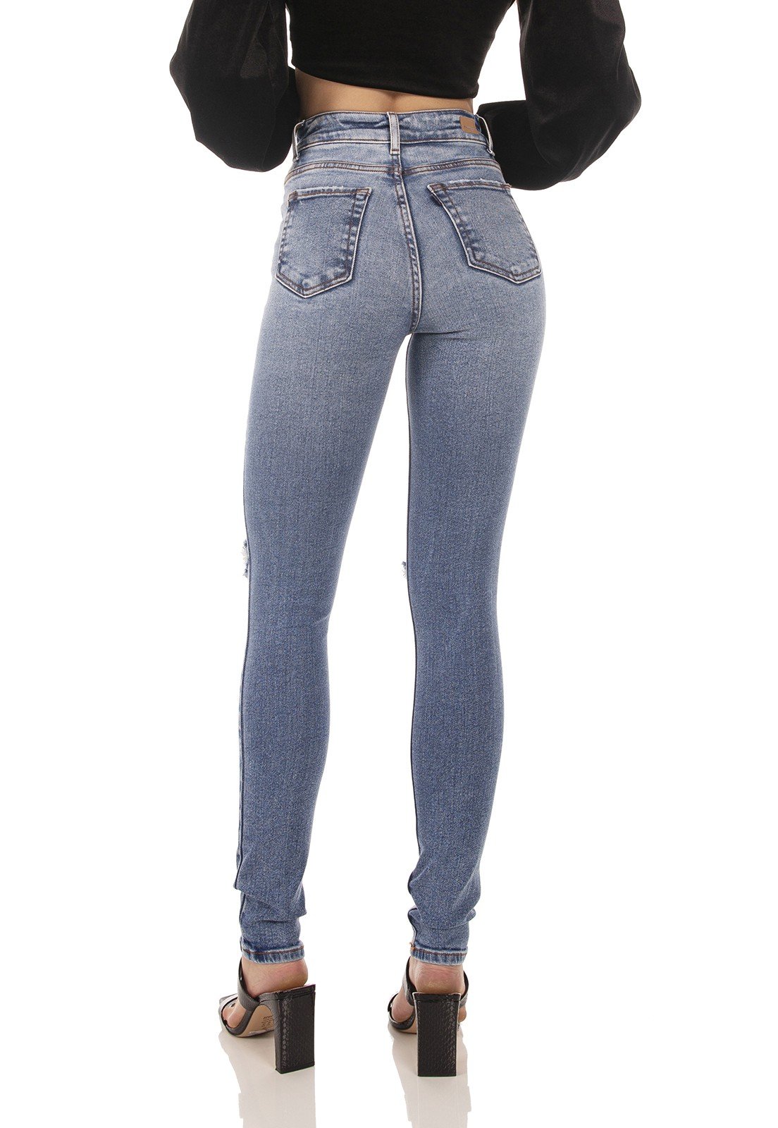 dz3723 re calca jeans feminina skinny media rasgos joelho denim zero costas prox