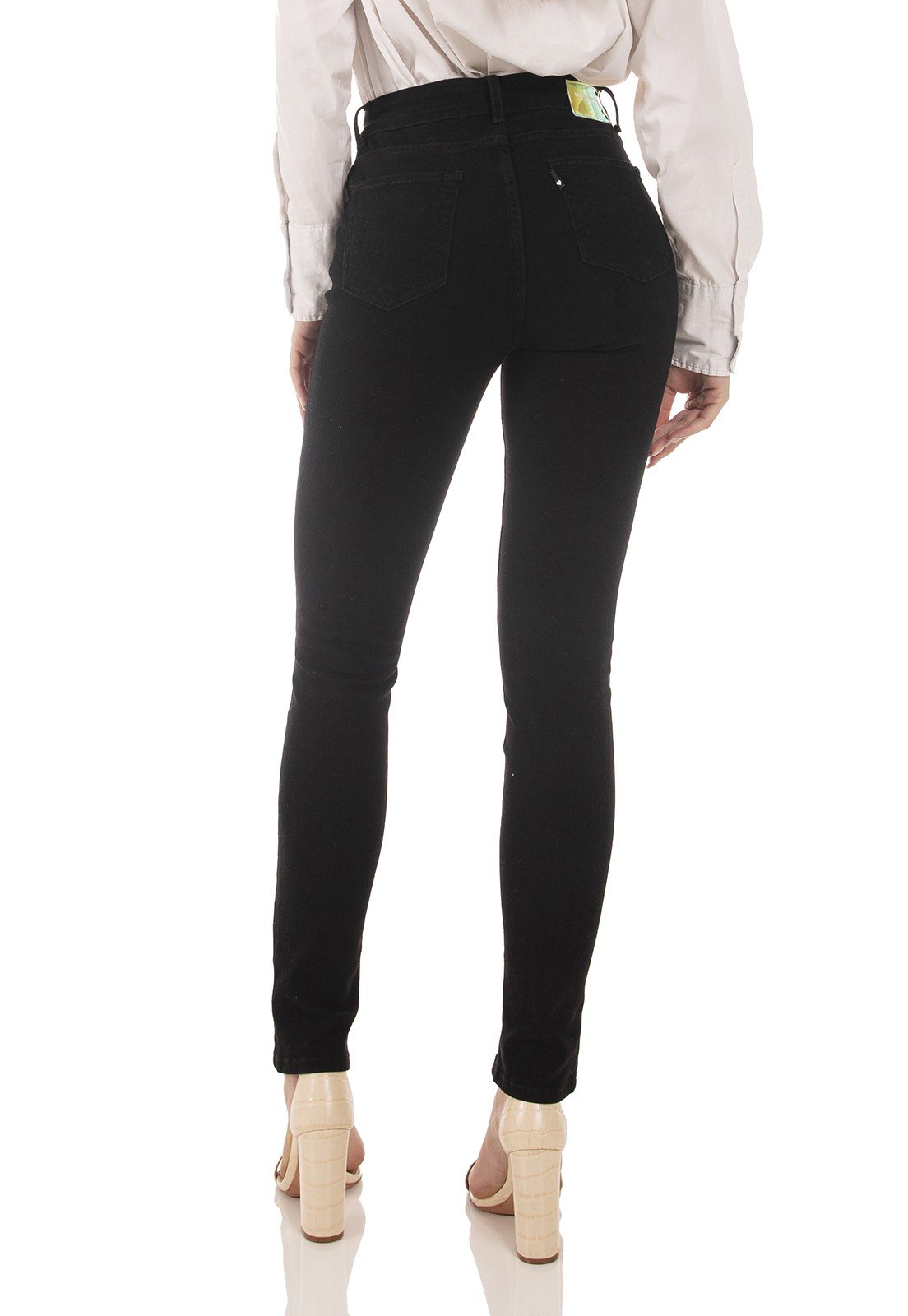 dz3677 re calca jeans feminina skinny media black and white preto denim zero costas prox