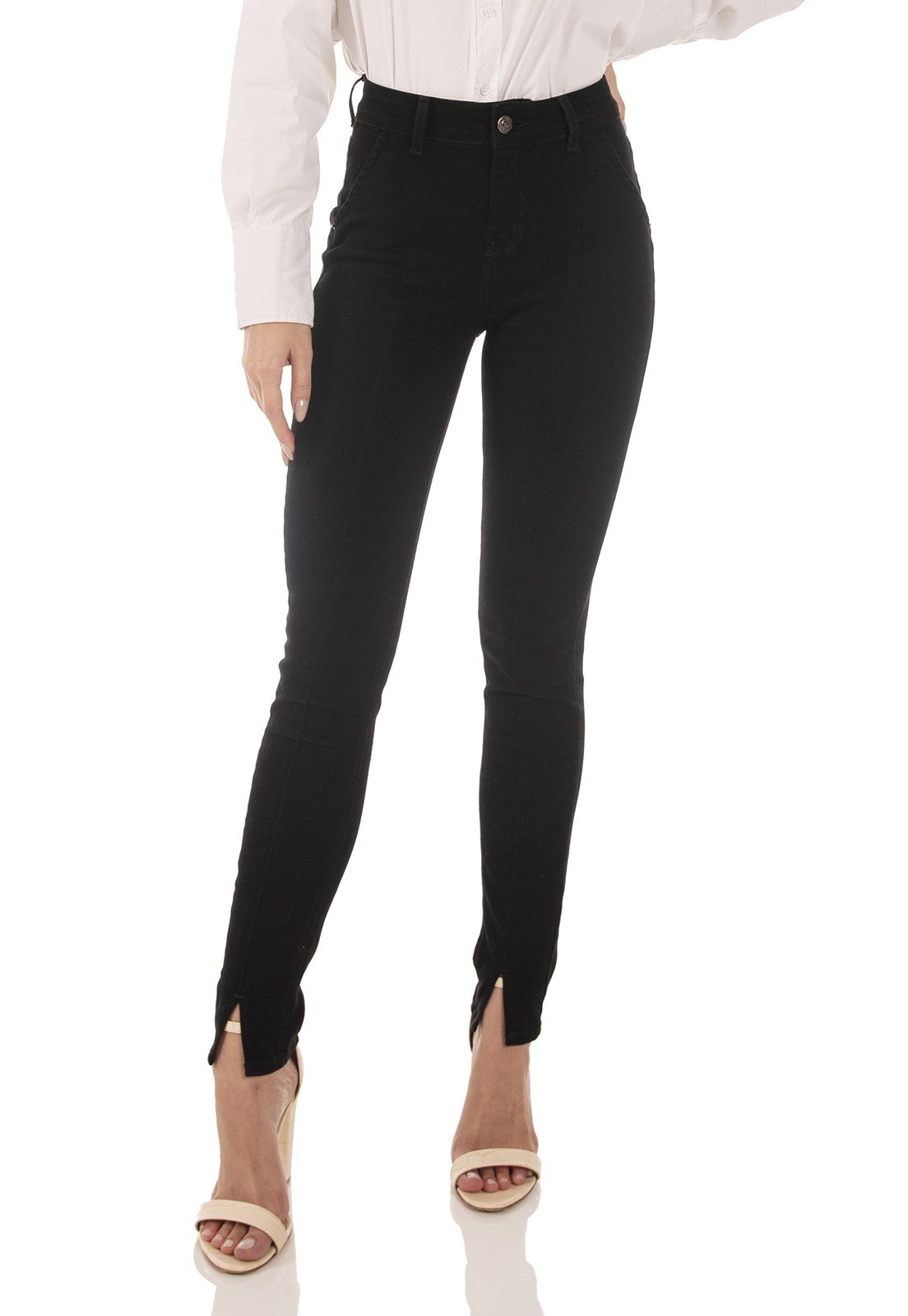 dz3677 re calca jeans feminina skinny media black and white preto denim zero frente prox