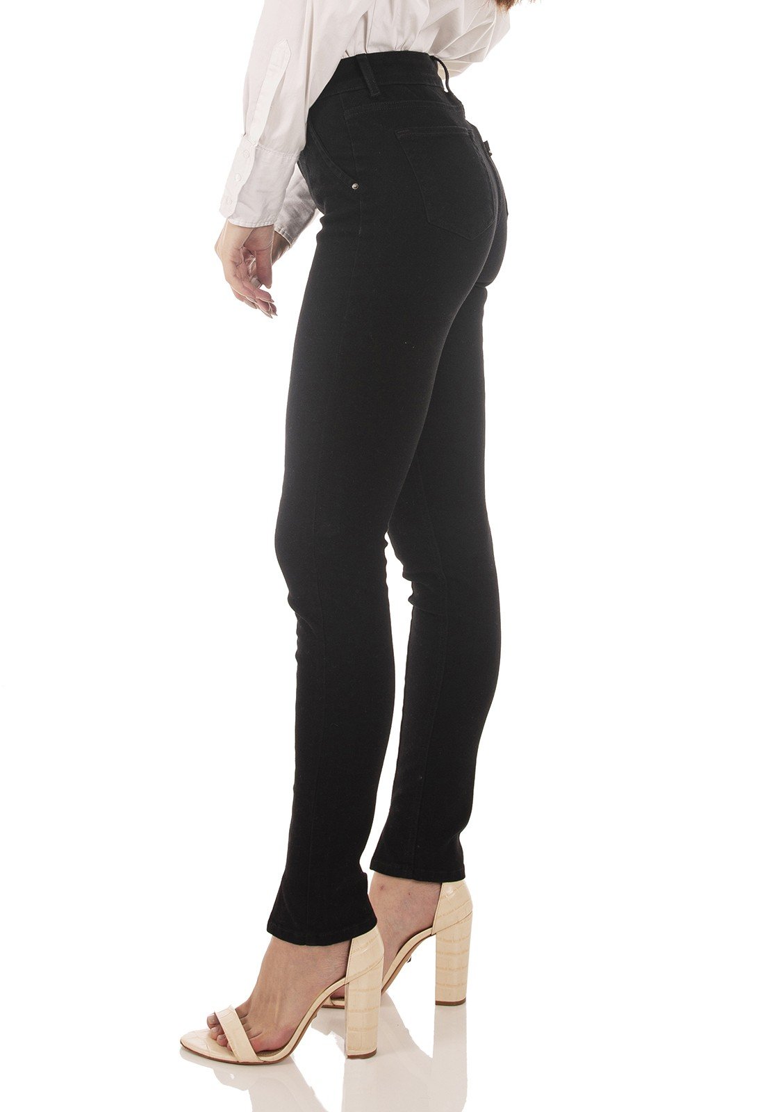 dz3677 re calca jeans feminina skinny media black and white preto denim zero lado prox