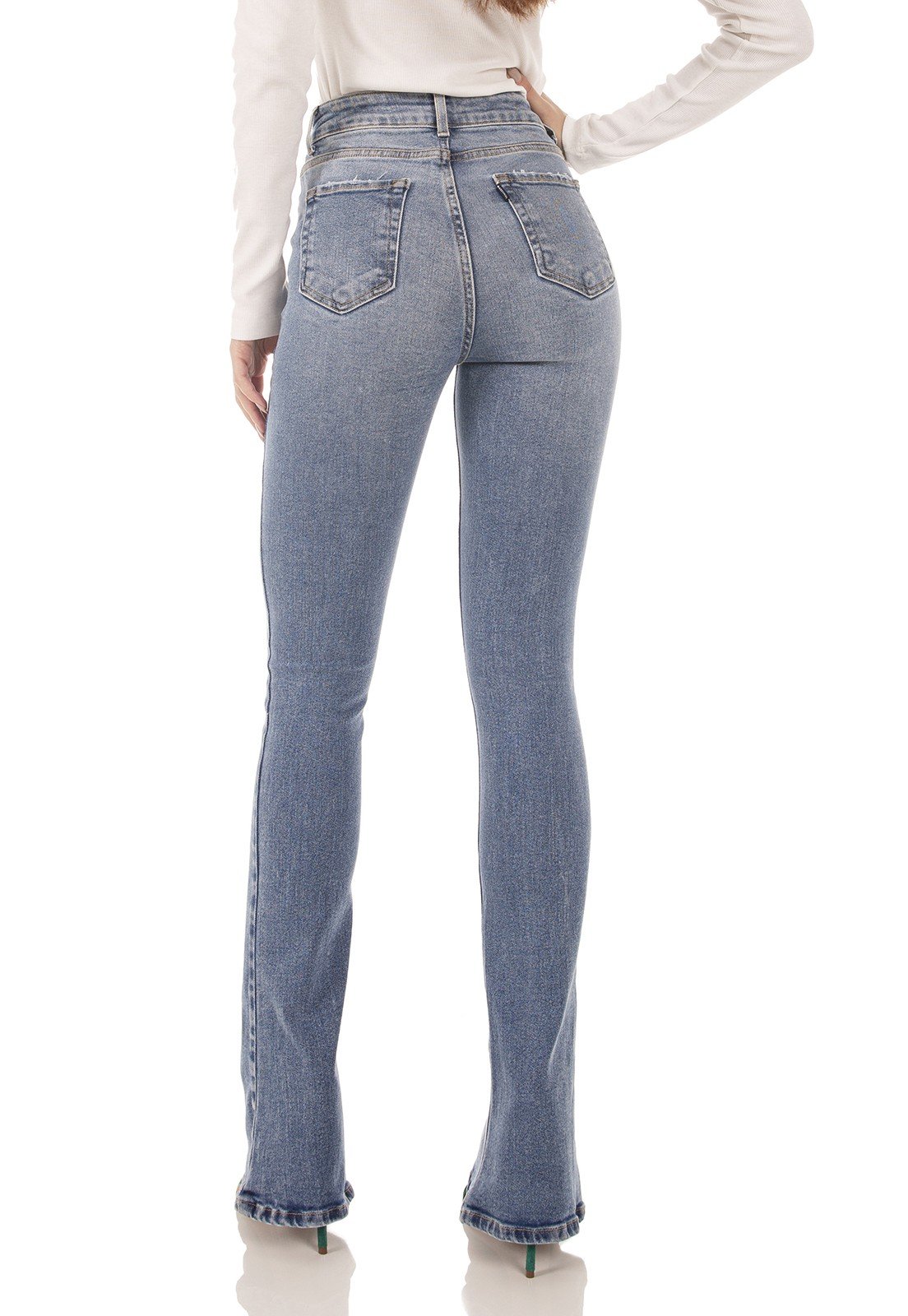 dz3742 re calca jeans feminina boot cut media tradicional denim zero costas prox