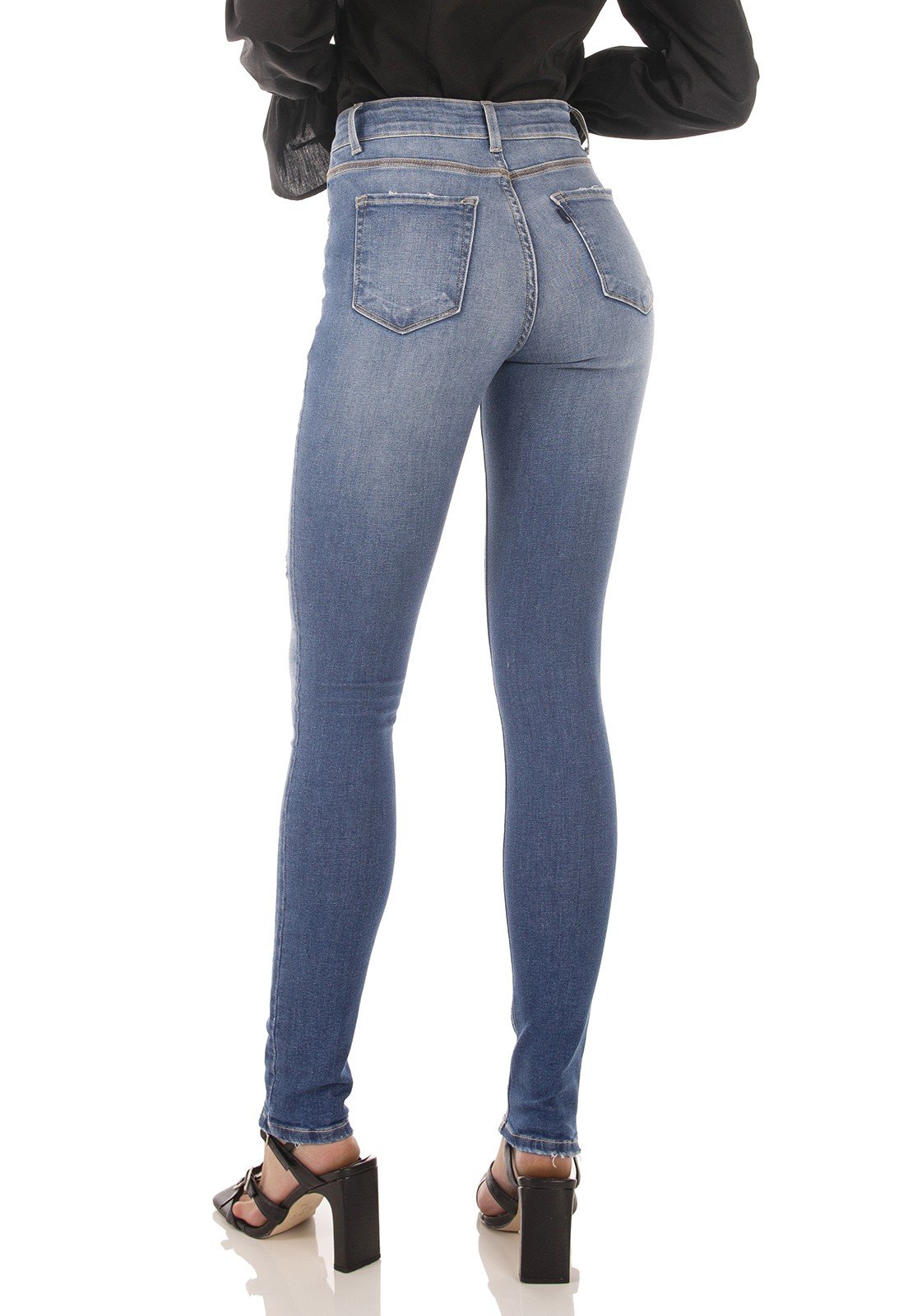 dz3716 com calca jeans feminina skinny media com puidos denim zero costas prox