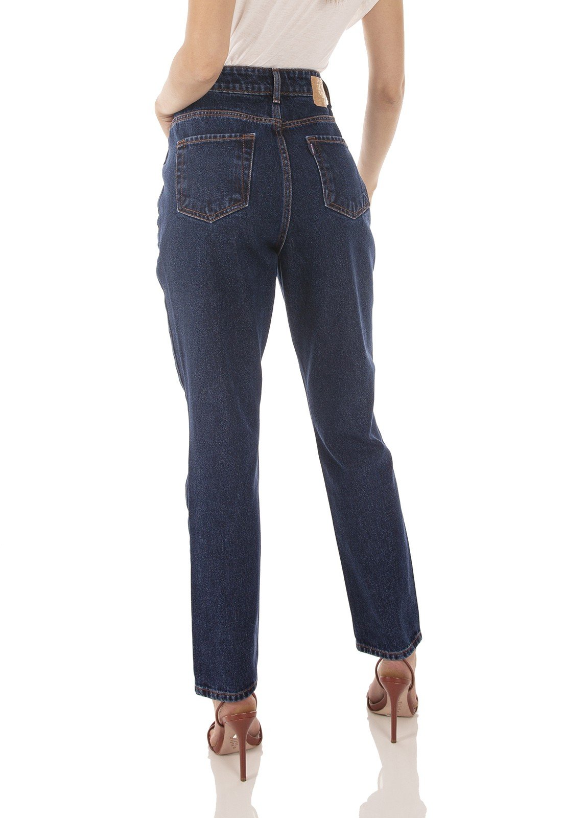 dz3740 alg calca jeans feminina mom escura denim zero costas prox