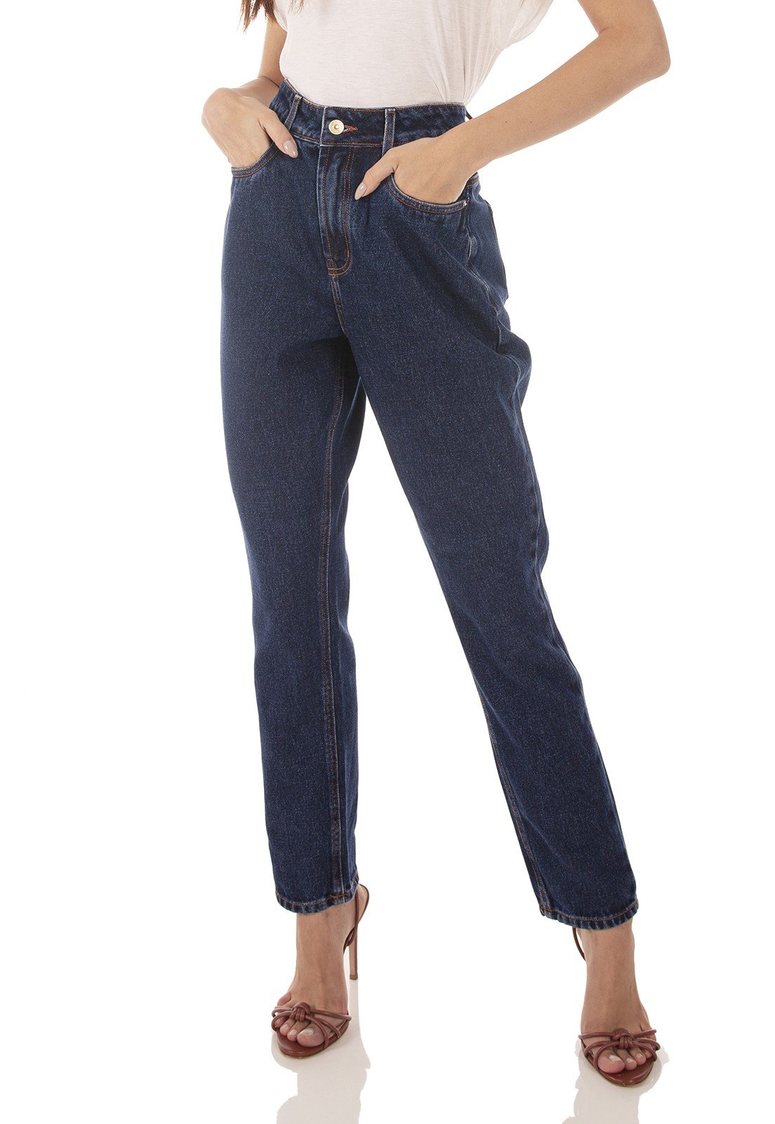 dz3740 alg calca jeans feminina mom escura denim zero frente prox