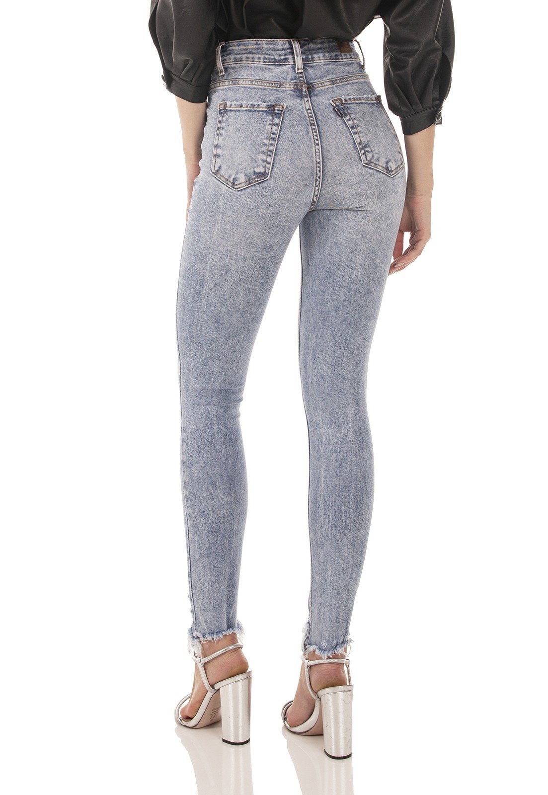 dz3729 re calca jeans feminina skinny media cigarrete barra irregular denim zero costas prox