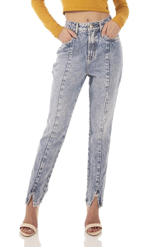 Calça Jeans Feminina Mom Recorte Frontal - DZ3739