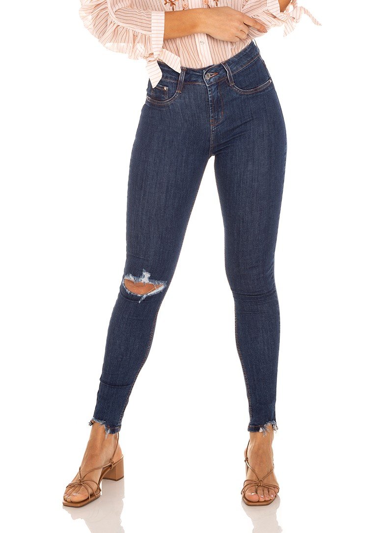 dz3477 calca jeans feminina skinny media cigarrete rasgo joelho denim zero frente prox