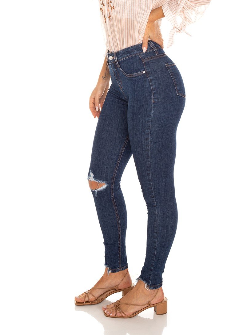 dz3477 calca jeans feminina skinny media cigarrete rasgo joelho denim zero lado prox