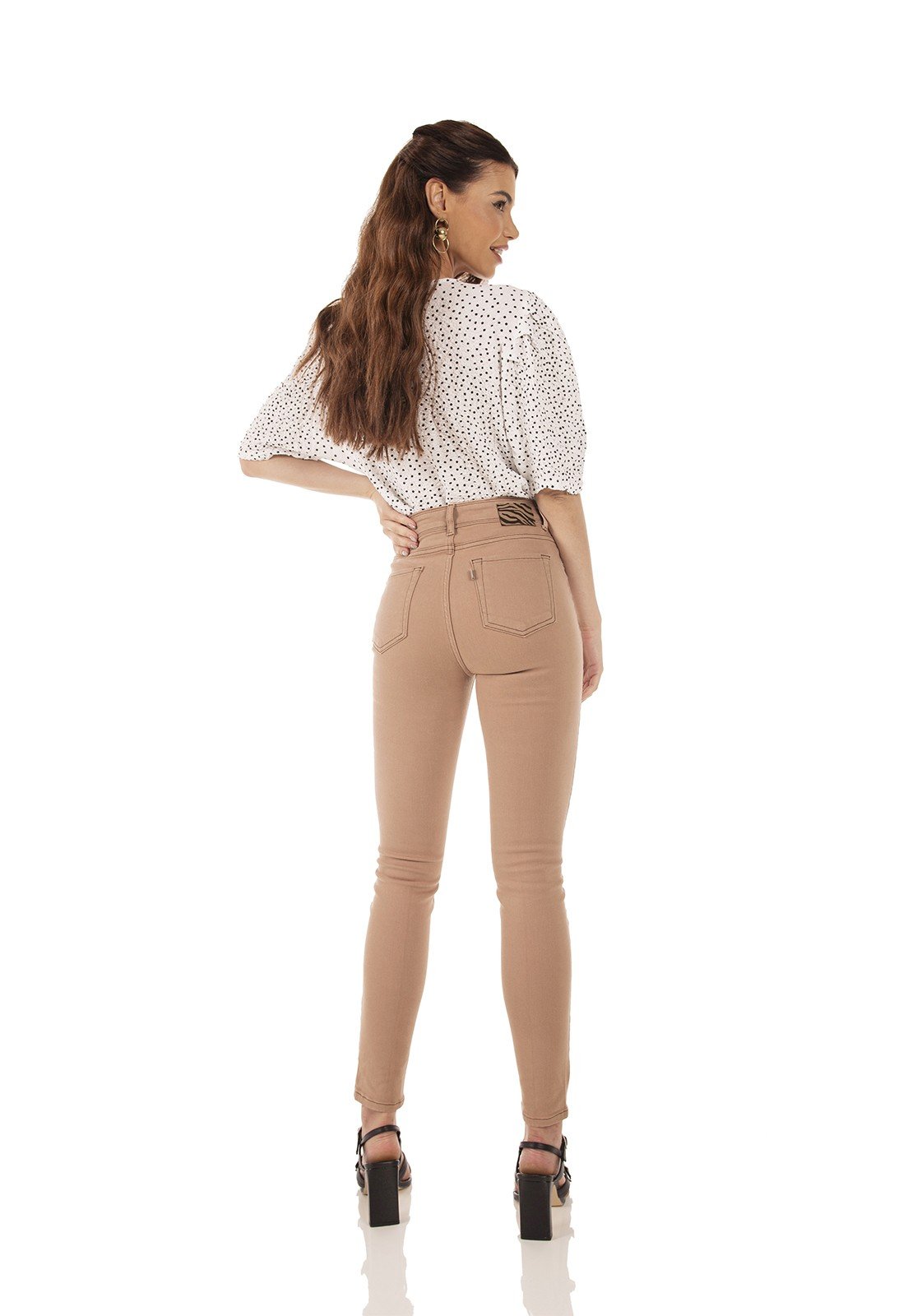 dz3728 re calca jeans feminina skinny media cigarrete colorida cappuccino denim zero costas