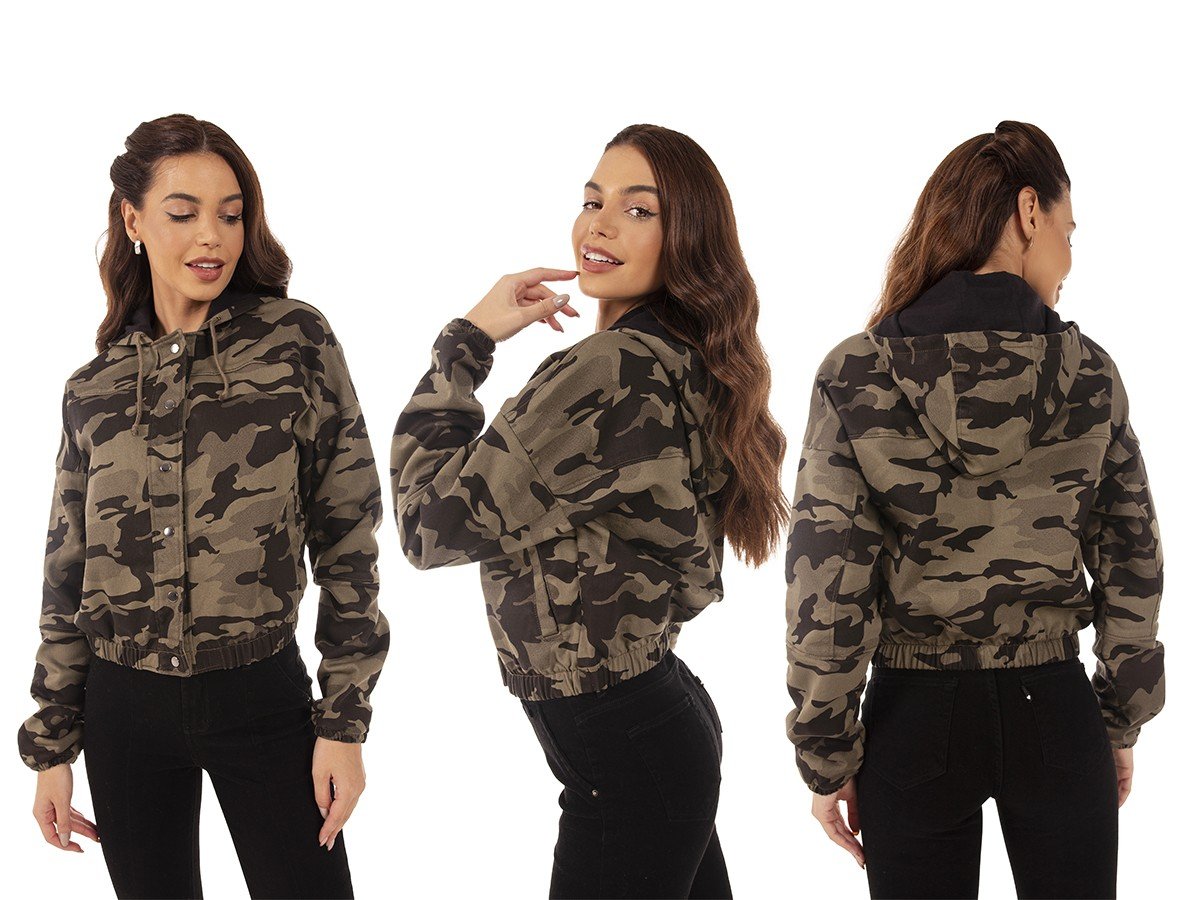 dz9131 com jaqueta jeans feminina bomber camuflada denim zero tripla