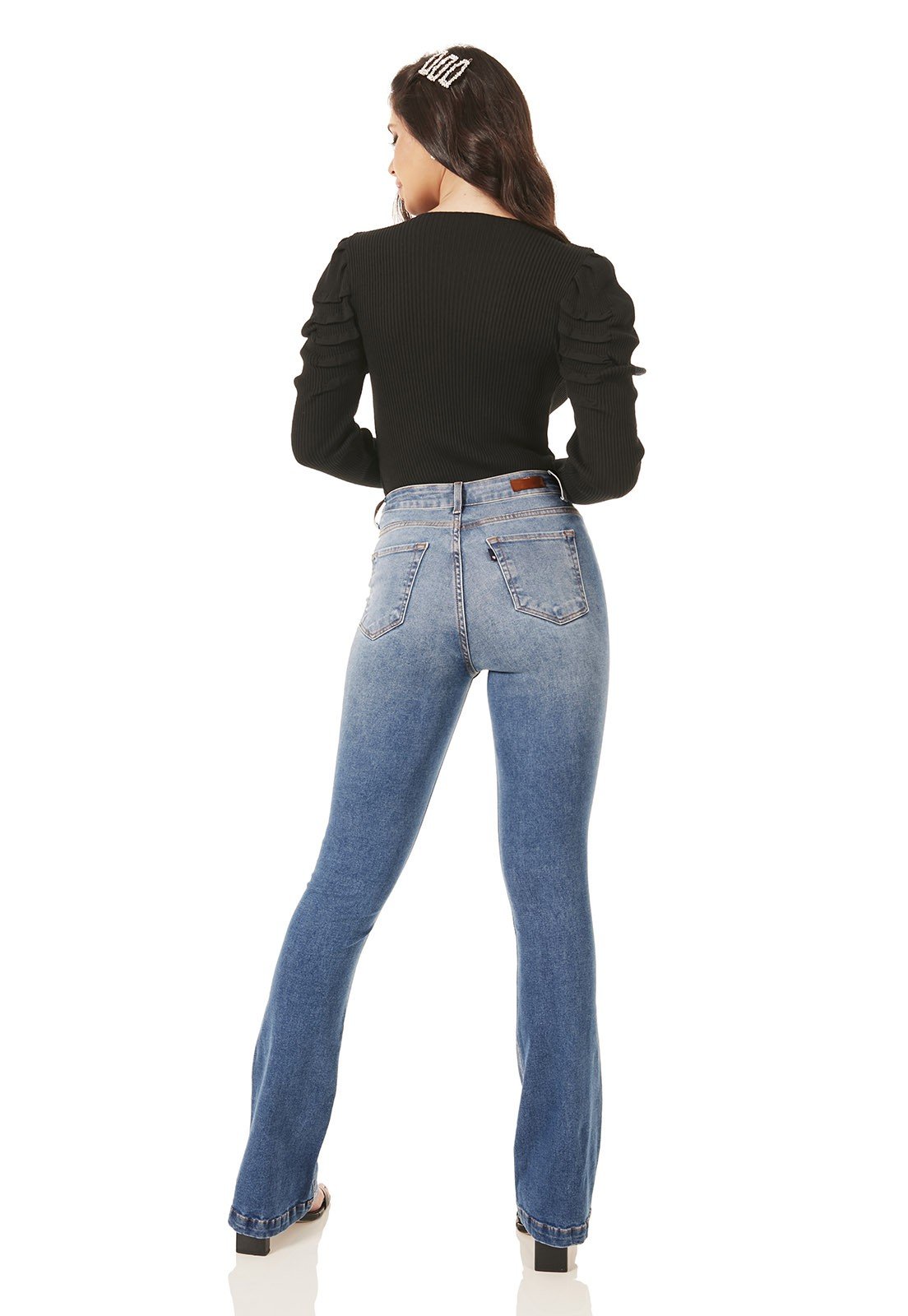 dz3779 re calca jeans feminina flare media tradicional denim zero costas