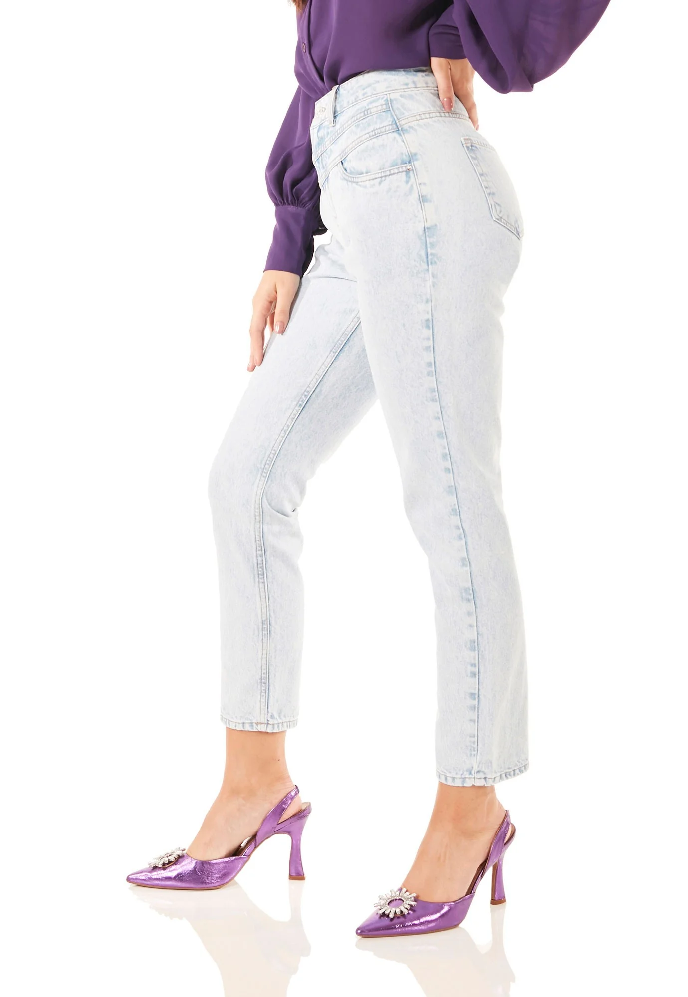dz3701 alg calca jeans feminina mom recorte frontal denim zero lado prox