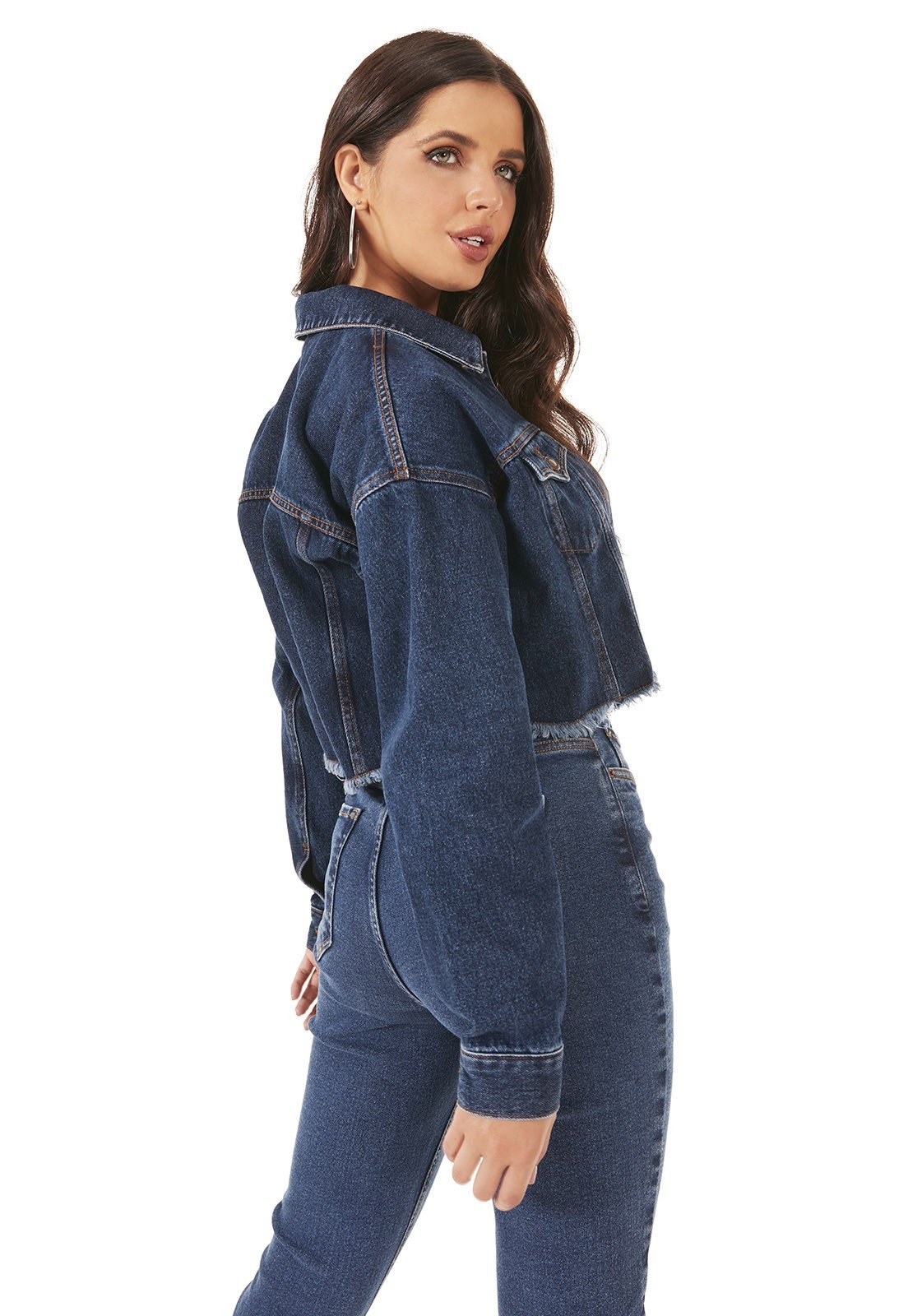 dz9138 alg jaqueta jeans feminina retro cropped barra desfiada denim zero lado