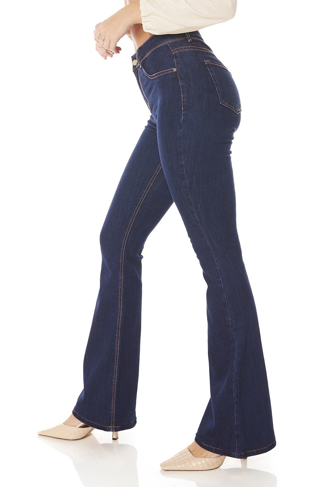 dz3814 com calca jeans feminina flare media tradicional denim zero lado prox