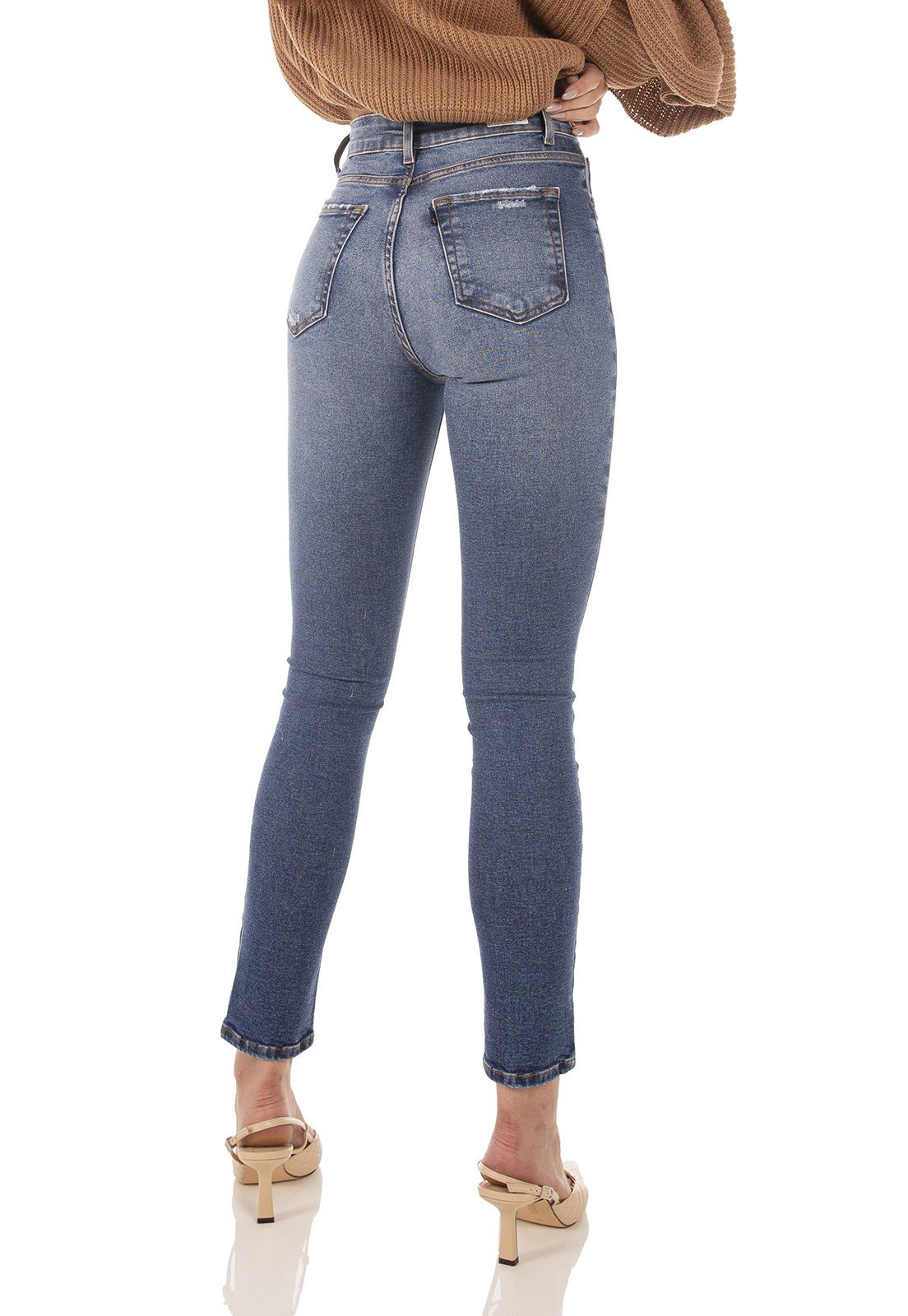 dz3730 re calca jeans feminina skinny media cigarrete com puidos denim zero costas prox