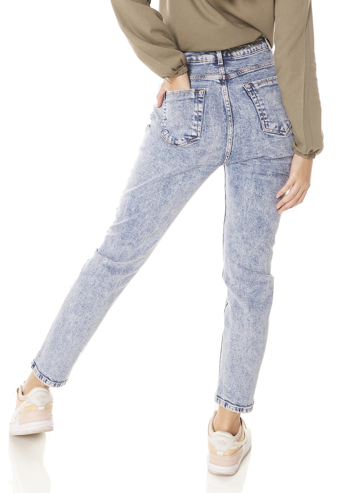 dz3817 com calca jeans feminina mom fit estampa cos denim zero costas prox