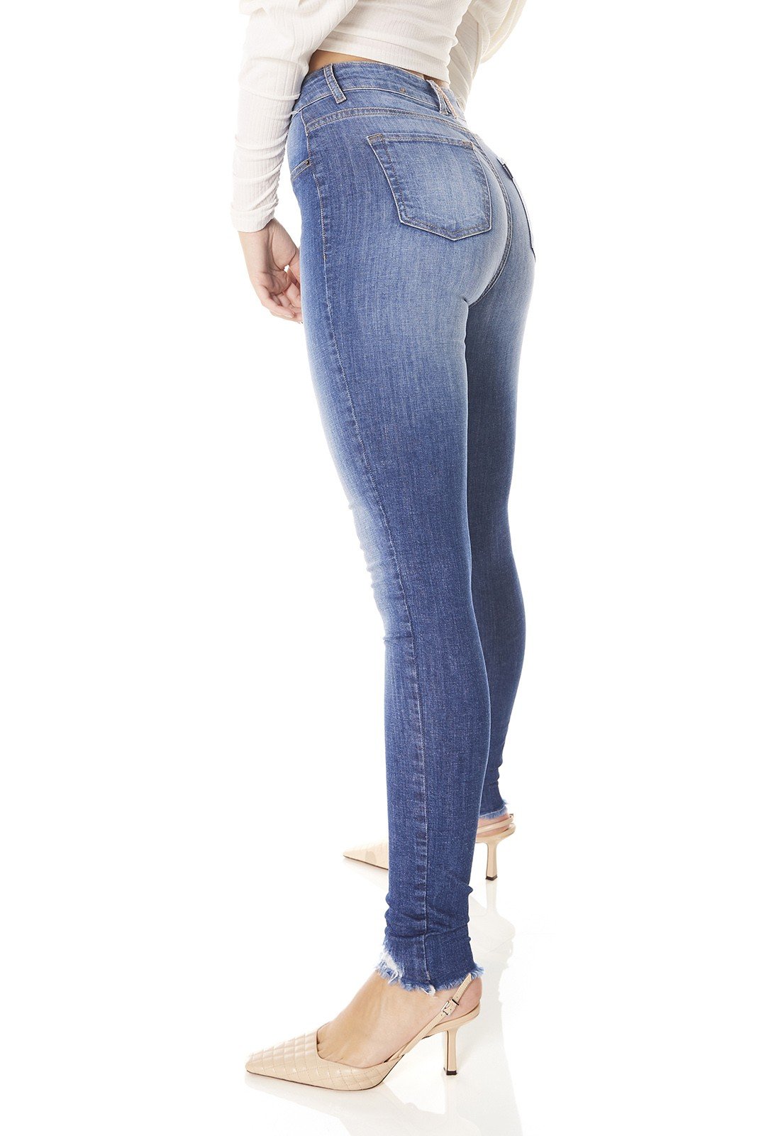 dz3800 com calca jeans feminina skinny media barra desfiada denim zero lado prox