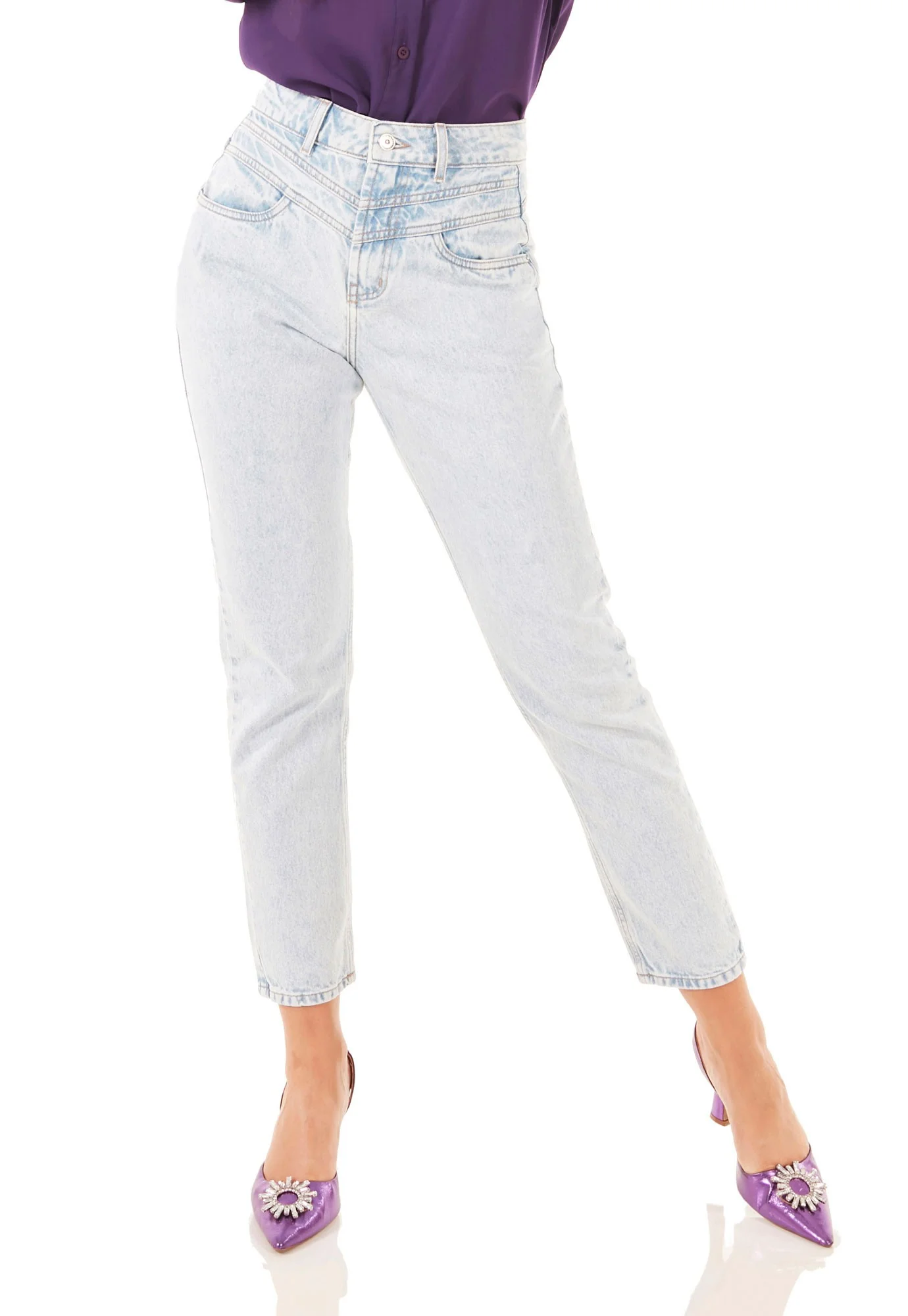 dz3701 alg calca jeans feminina mom recorte frontal denim zero frente prox