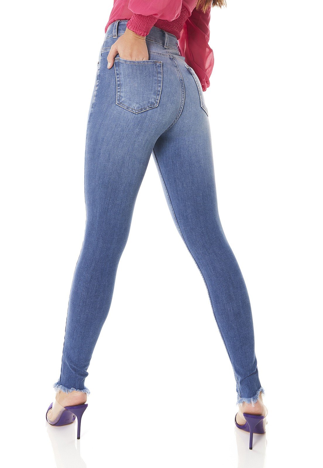 dz3810 ts calca jeans feminina skinny media cigarrete barra desfiada denim zero costas prox