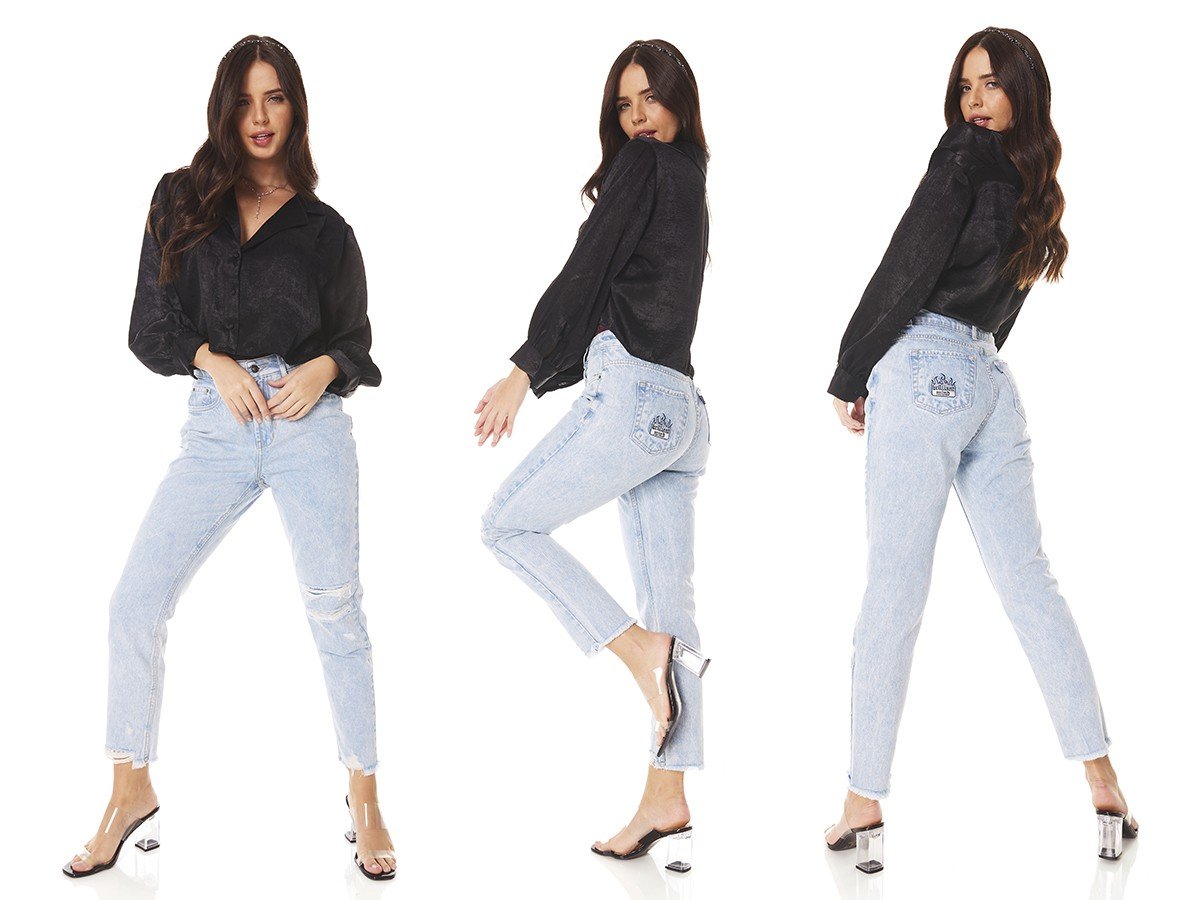 dz3818 alg calca jeans feminina mom bordado bolso denim zero tripla