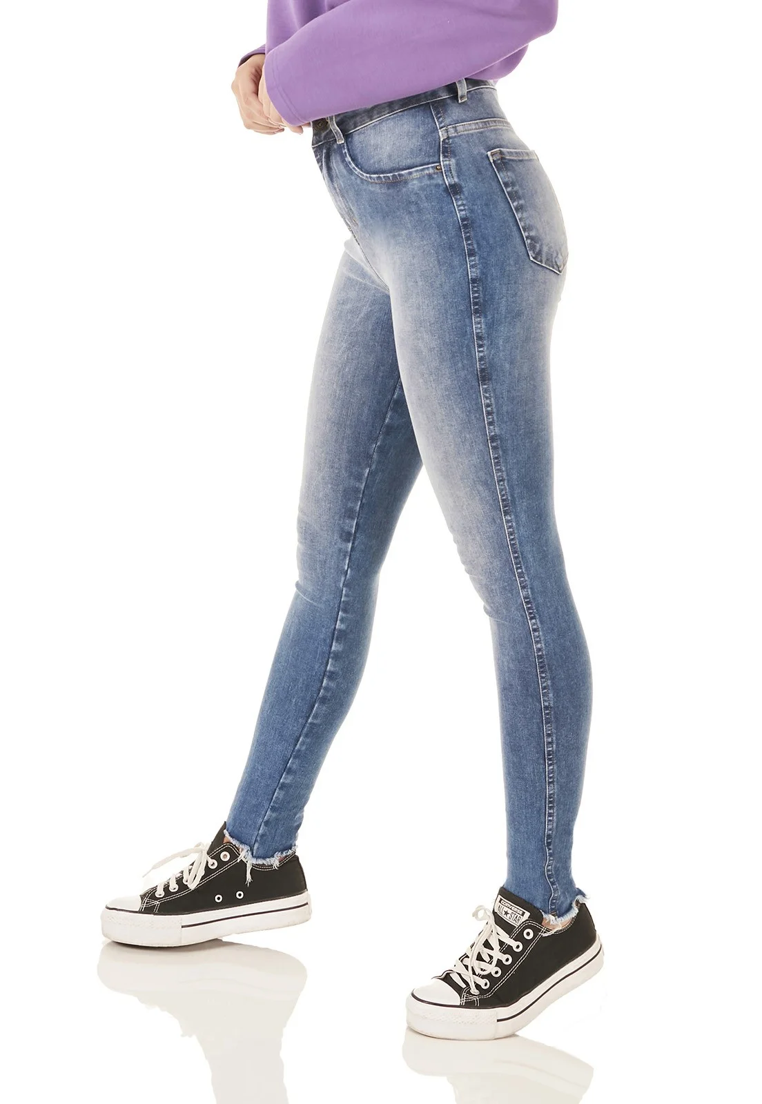 dz3794 ts calca jeans feminina skinny media cigarrete barra desfiada denim zero lado prox