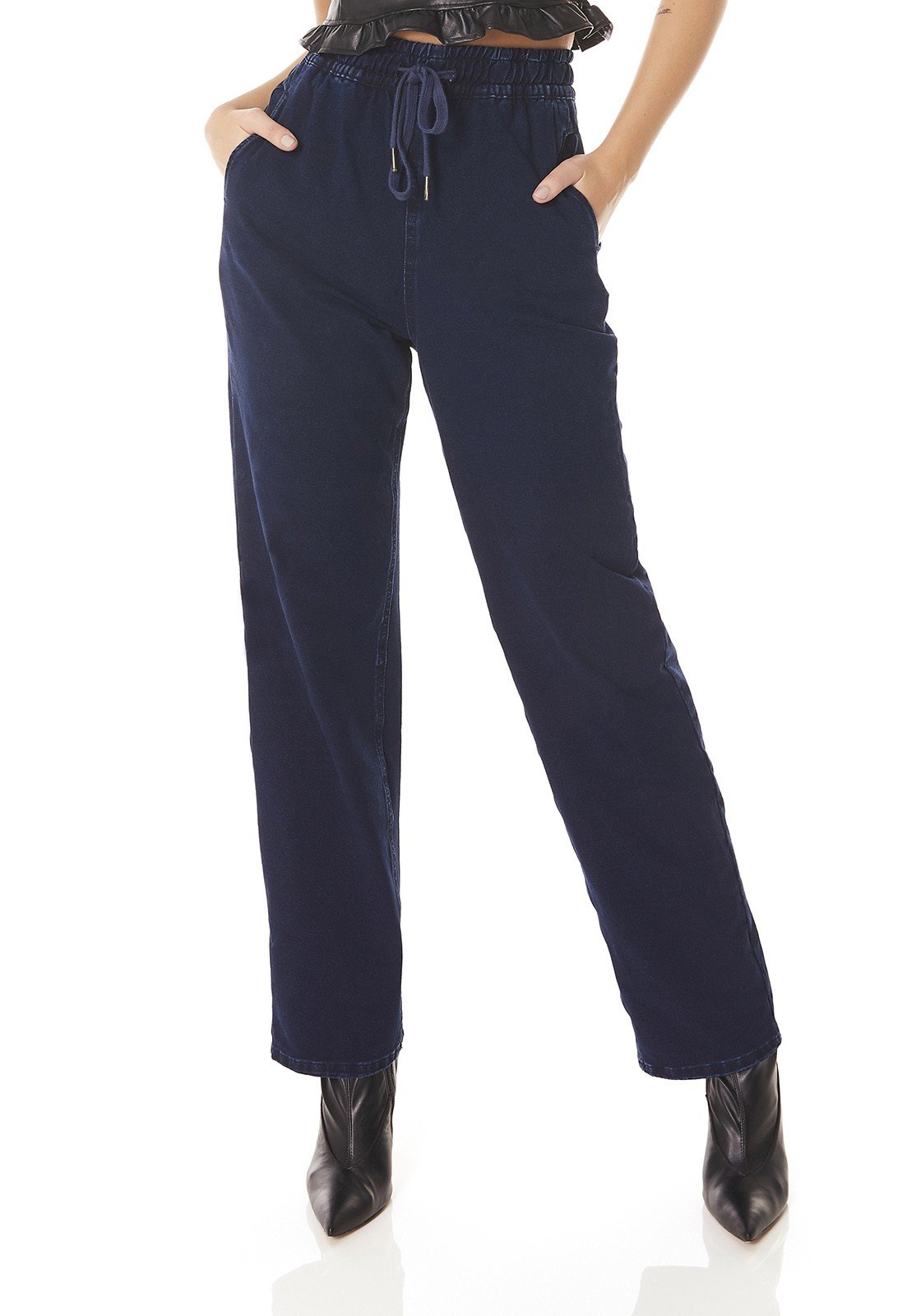 dz3819 com calca jeans feminina dad pants fit escura denim zero frente prox 02
