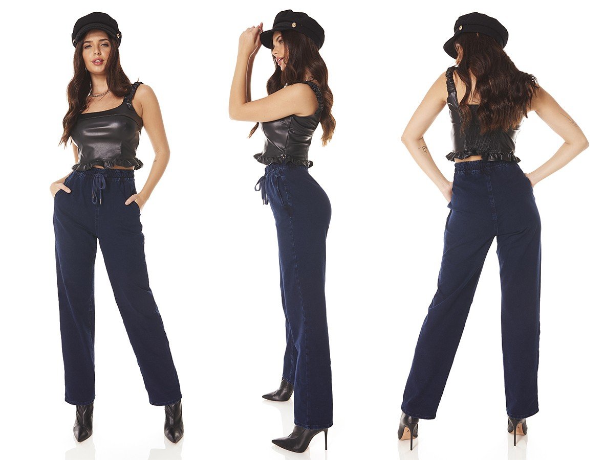 dz3819 com calca jeans feminina dad pants fit escura denim zero tripla