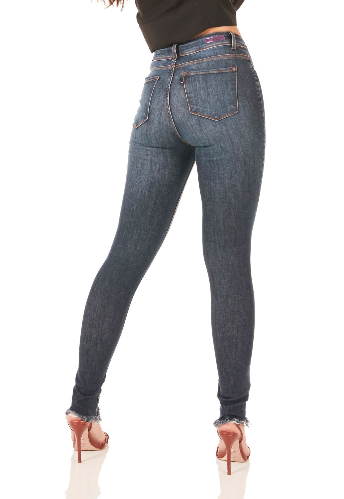 dz3763 re calca jeans feminina skinny media barra desfiada denim zero costas prox min