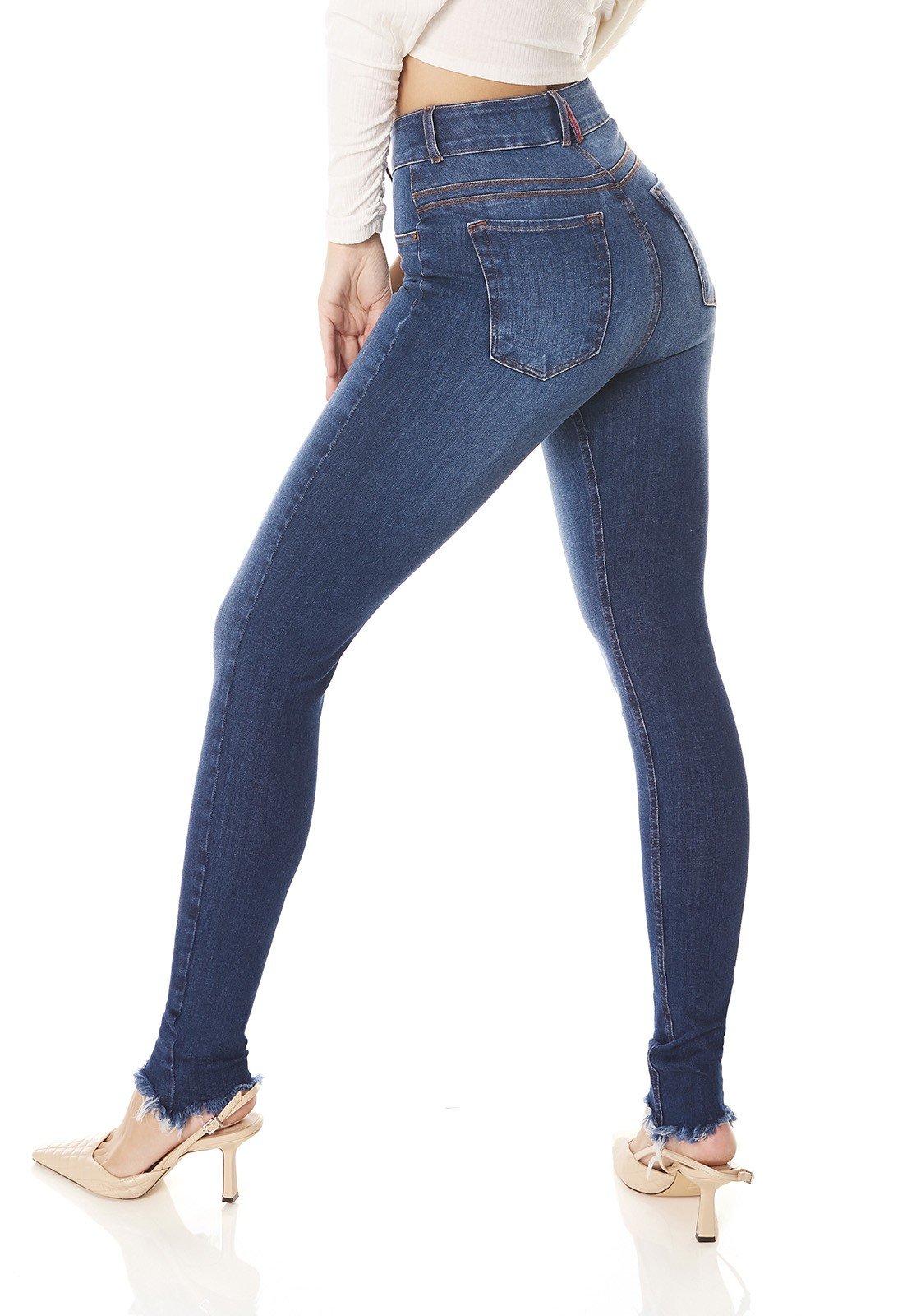 dz3802 ts calca jeans feminina skinny media barra desfiada denim zero costas prox