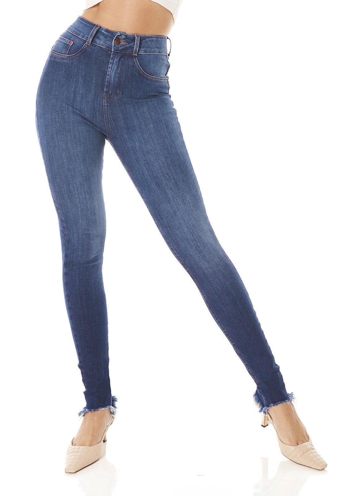 dz3802 ts calca jeans feminina skinny media barra desfiada denim zero frente prox