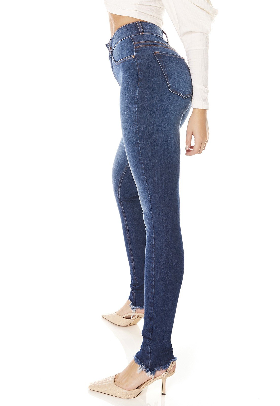 dz3802 ts calca jeans feminina skinny media barra desfiada denim zero lado prox