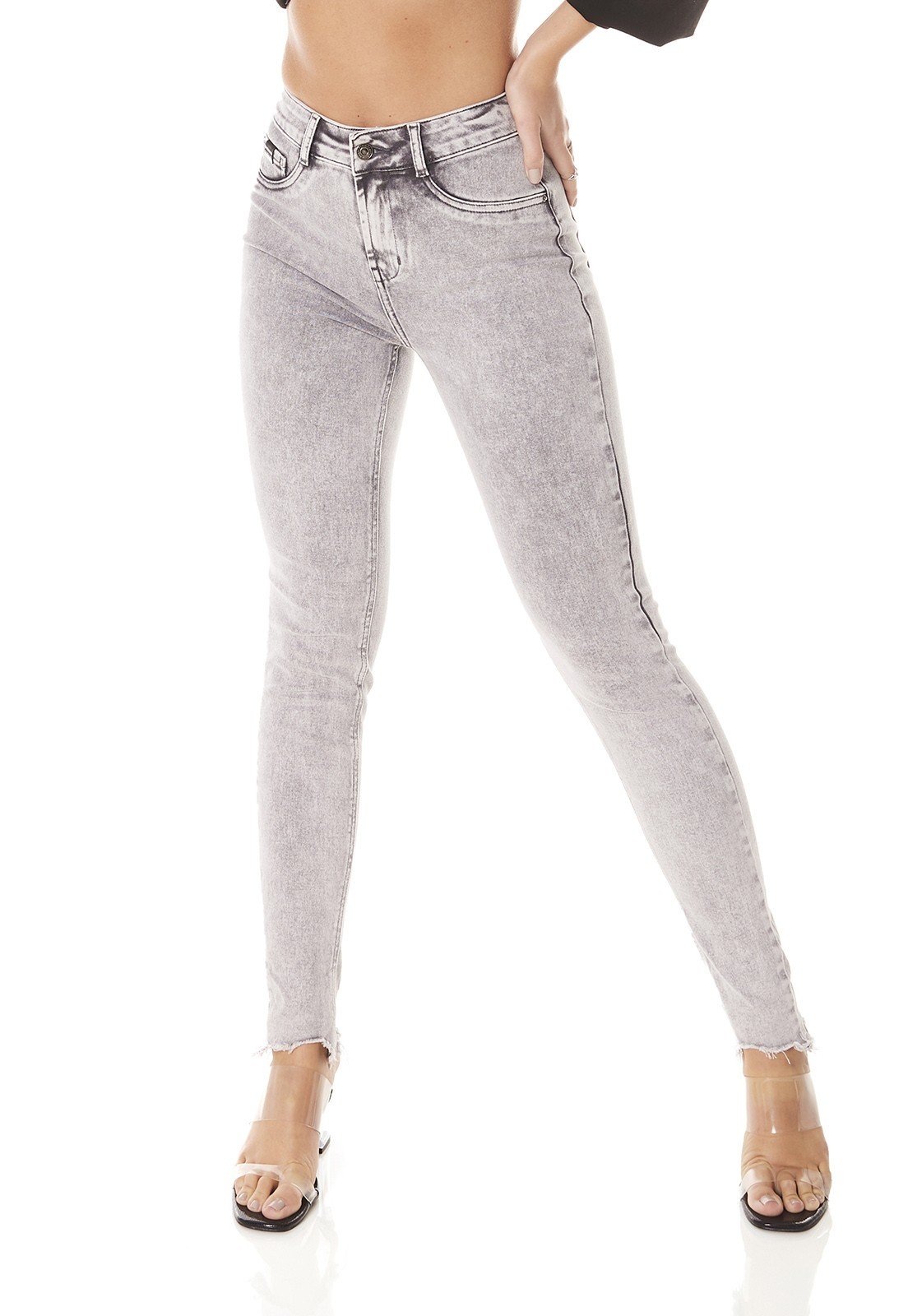dz3796 re calca jeans feminina skinny media colorida cinza vintage denim zero frente prox