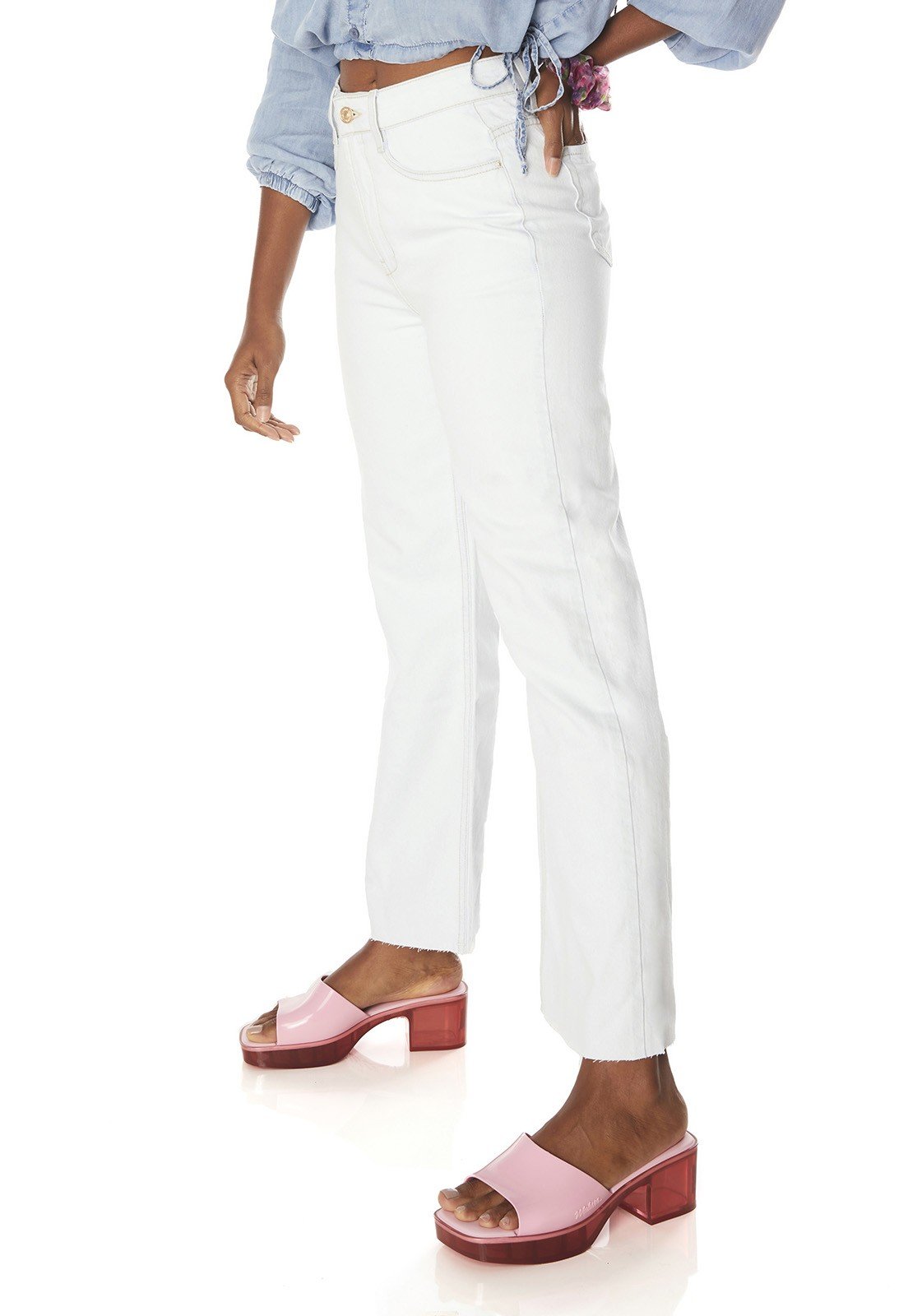 dz3837 alg calca jeans feminina wide leg max barra corte a fio denim zero lado prox