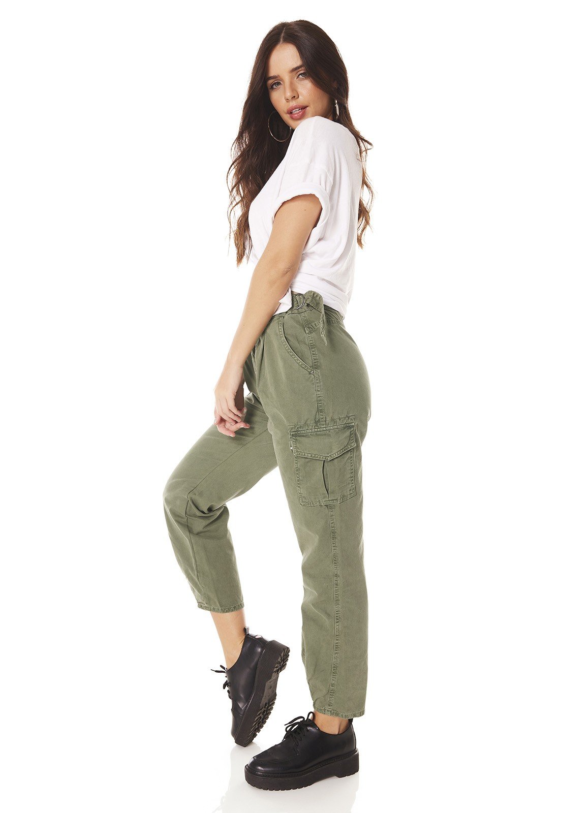 Calça jeans feminina fashion militar