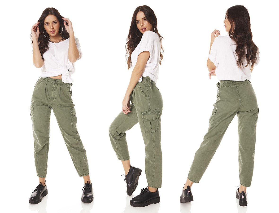 dz3816 alg calca jeans feminina balloon colorida verde militar denim zero tripla