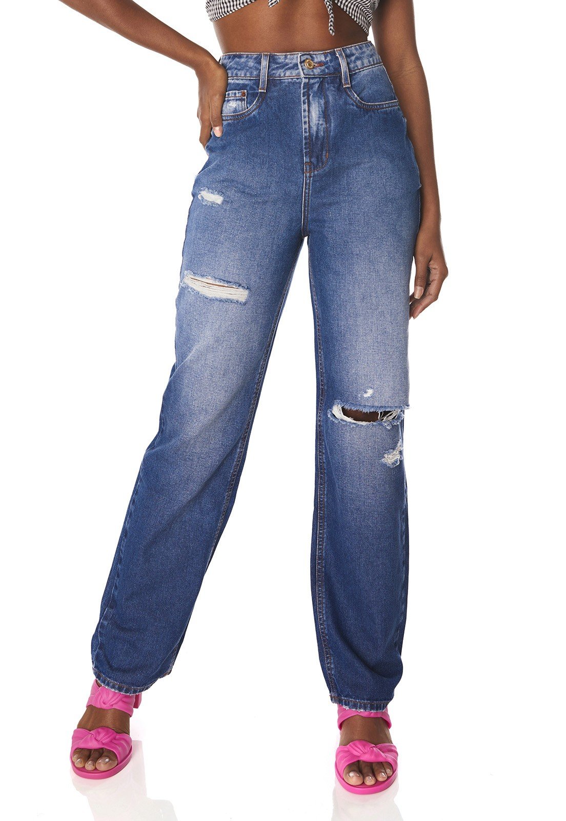 dz3844 alg calca jeans feminina dad pants destroyed denim zero frente prox