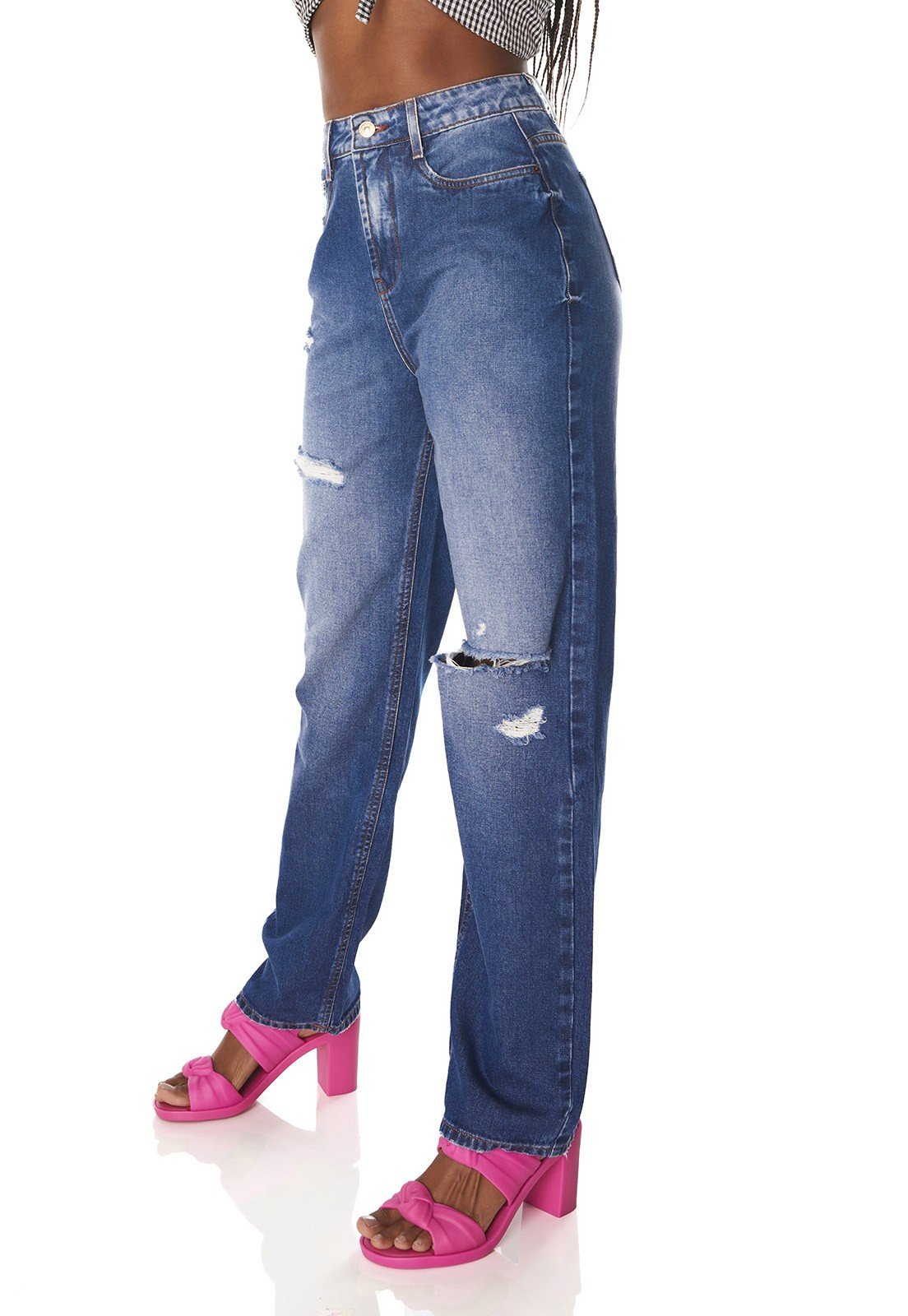 dz3844 alg calca jeans feminina dad pants destroyed denim zero lado prox