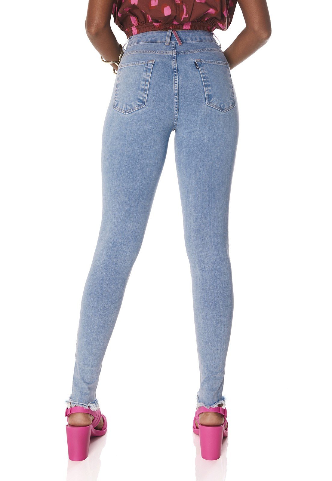 dz3827 ts calca jeans feminina skinny media barra irregular denim zero costas prox