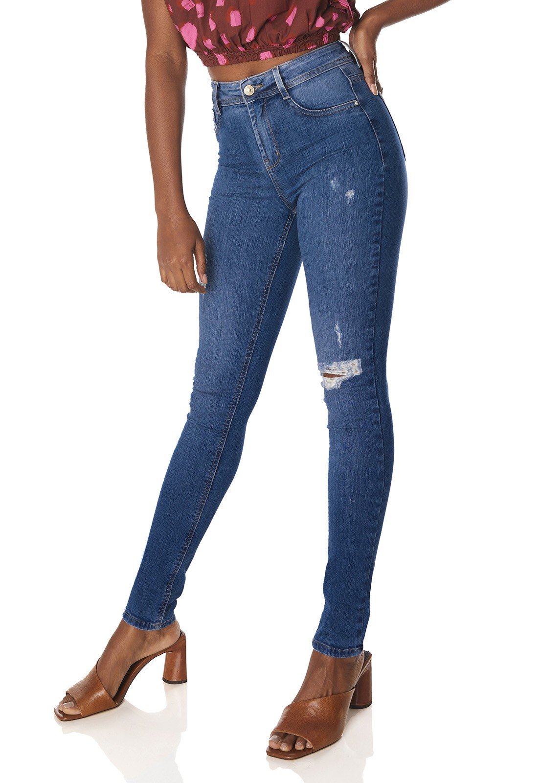 dz3829 re calca jeans feminina skinny media com puidos denim zero frente prox