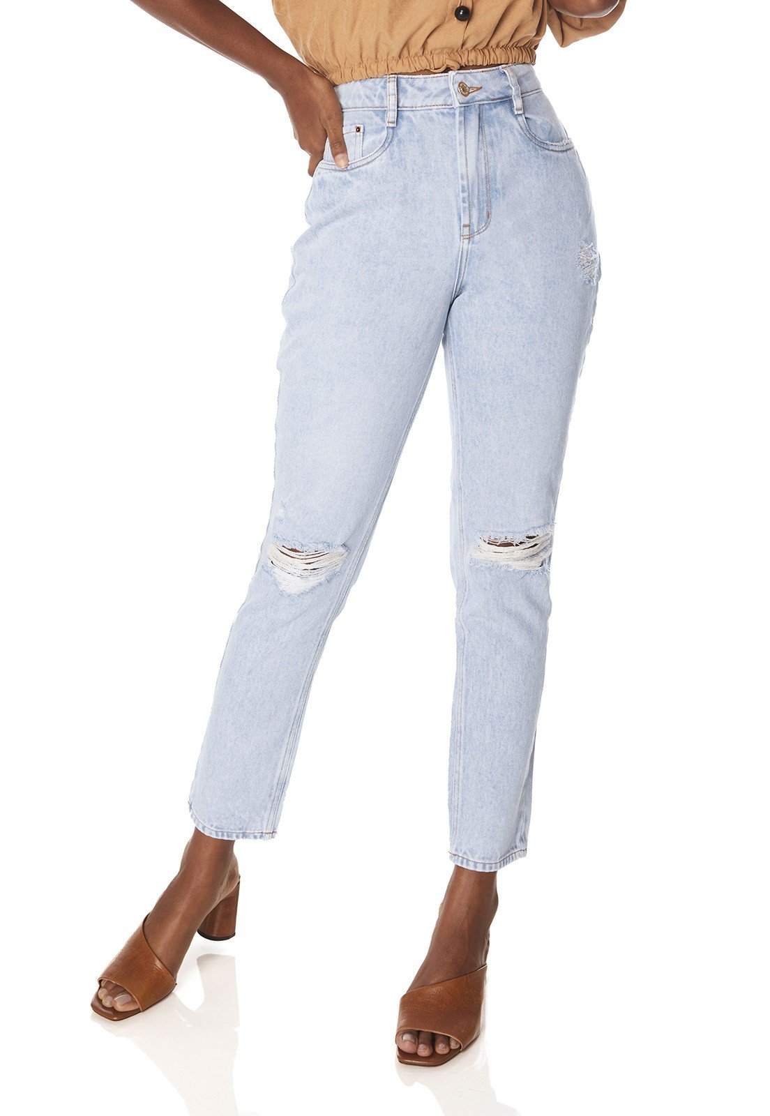 dz3841 alg calca jeans feminina mom rasgos joelho denim zero frente prox