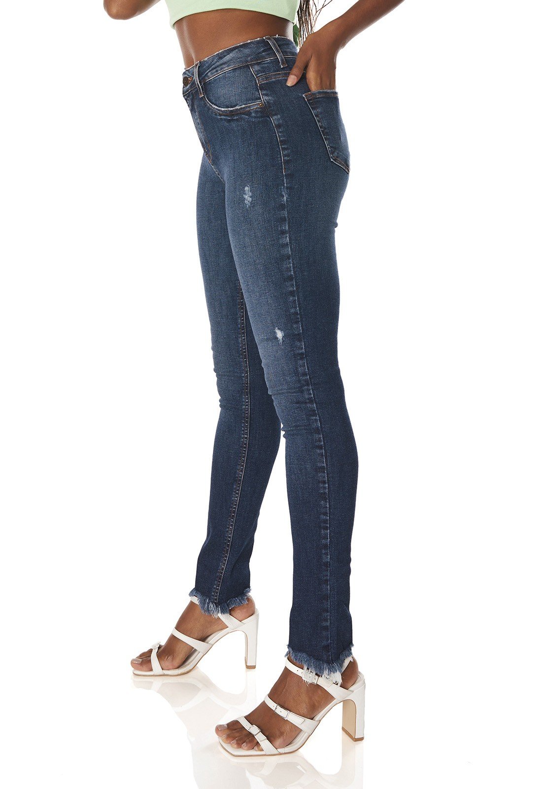 dz3761 re calca jeans feminina skinny media com puidos denim zero lado prox