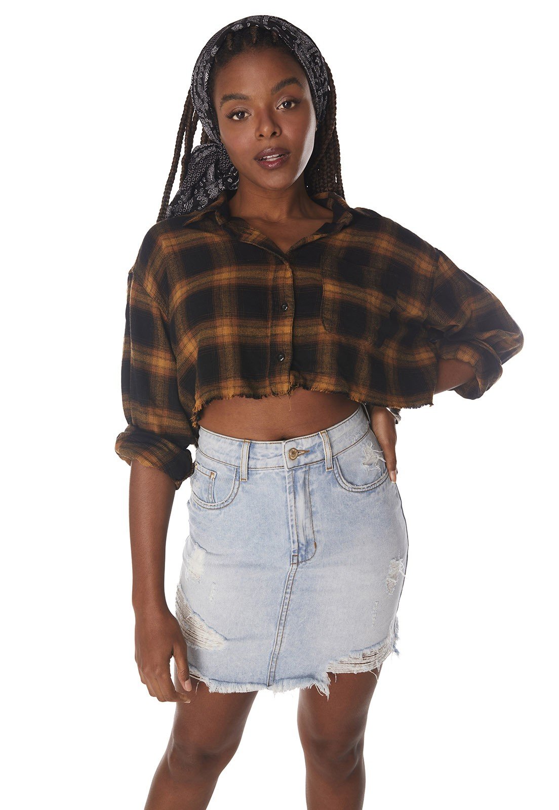 dz7204 alg saia jeans feminina regular barra irregular denim zero frente prox